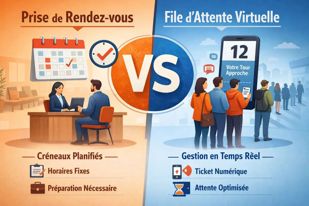 Différence entre prise de rendez-vous et file d’attente virtuelle